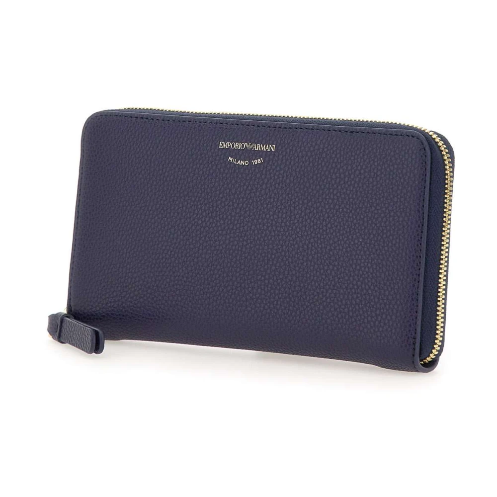 Emporio Armani Blauwe vegan lederen portemonnee met volledige rits Blue Dames