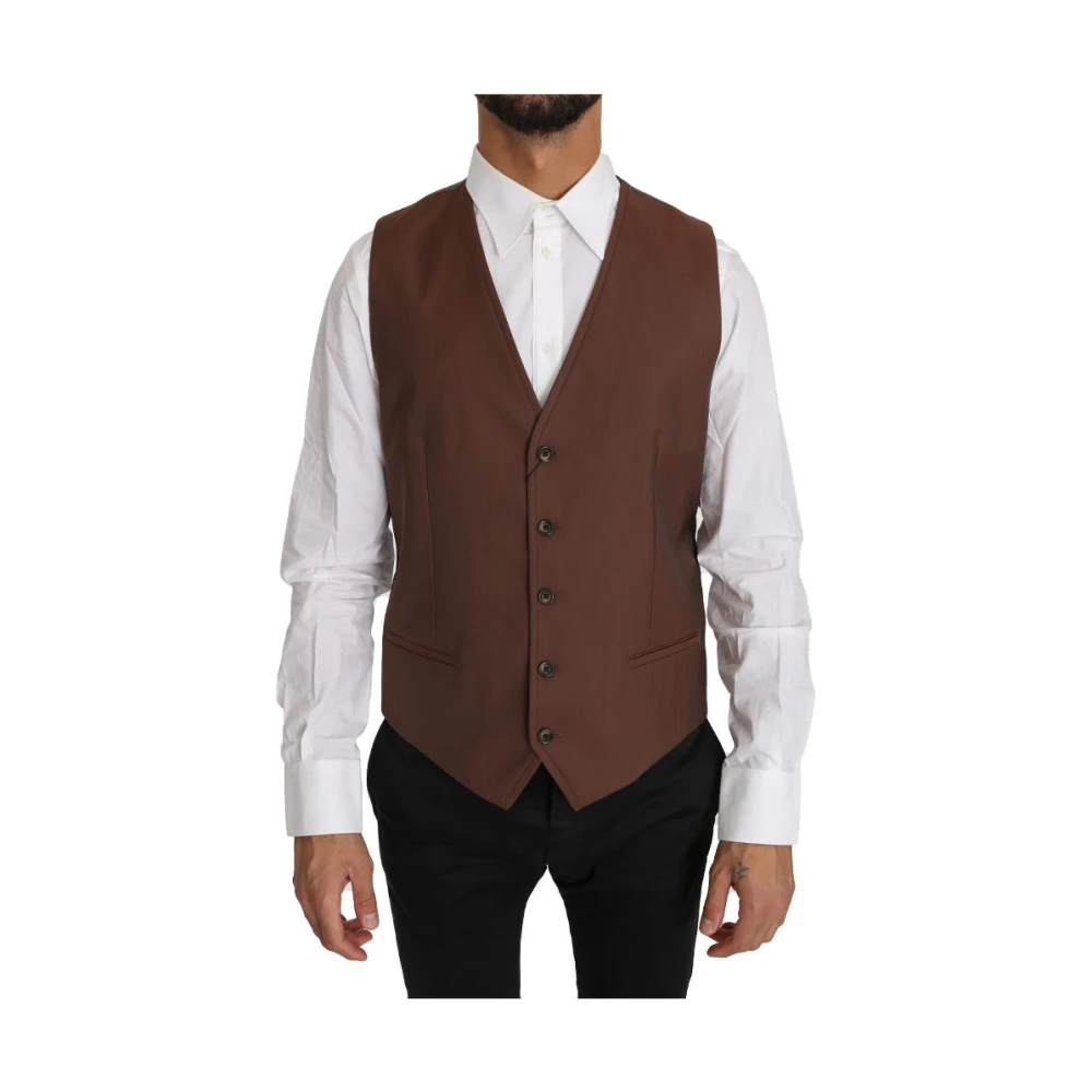 Dolce & Gabbana Men's Bronze Formal Slim Fit Wool Vest