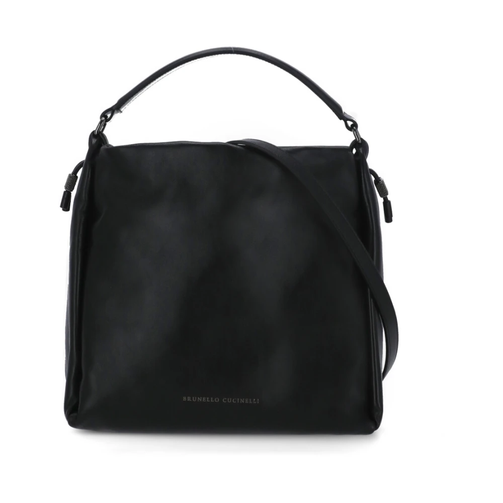 BRUNELLO CUCINELLI Zwarte Leren Handtas met Koordsluiting Black Dames