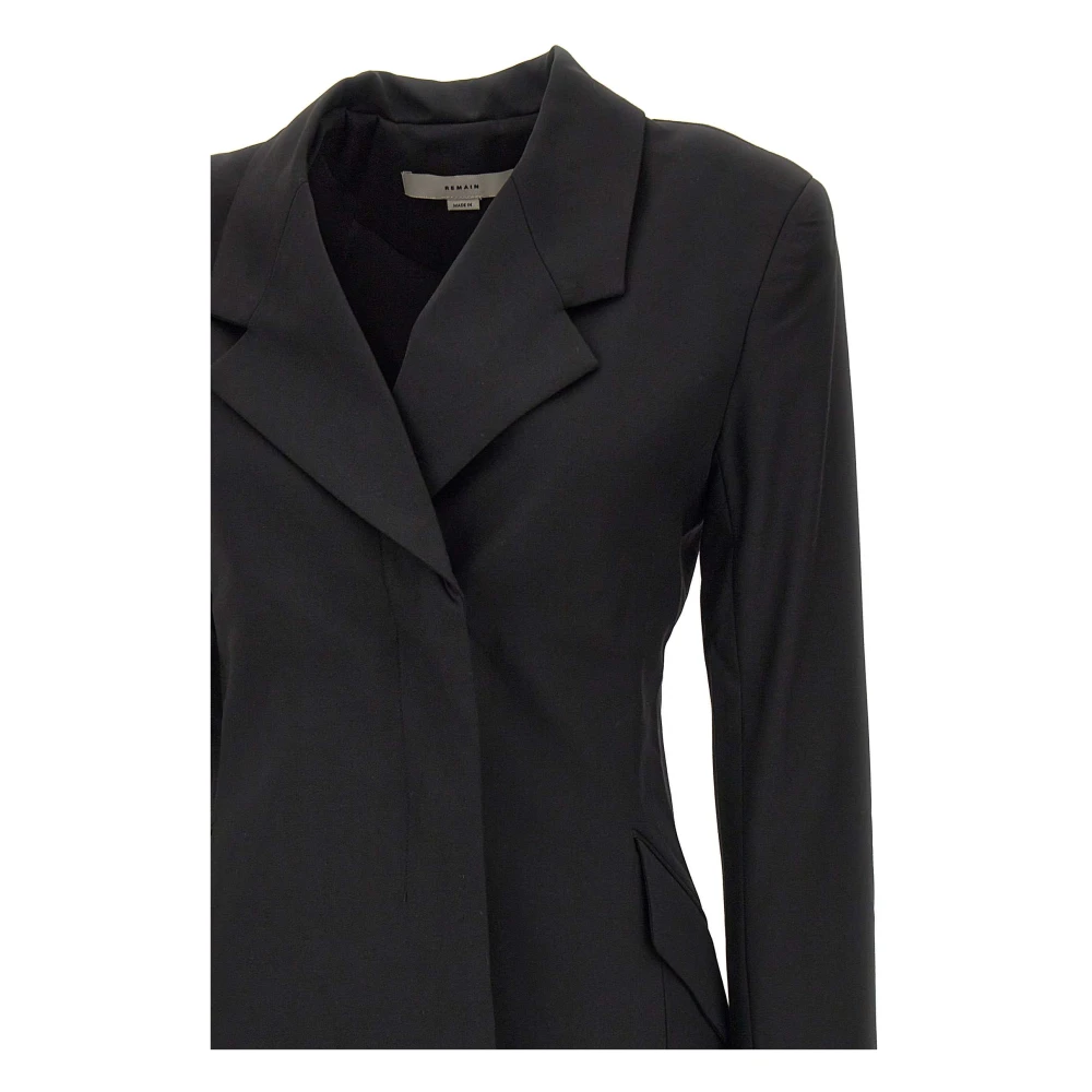 Remain Birger Christensen Zwarte Wollen Blazer met Peak Revers Black Dames