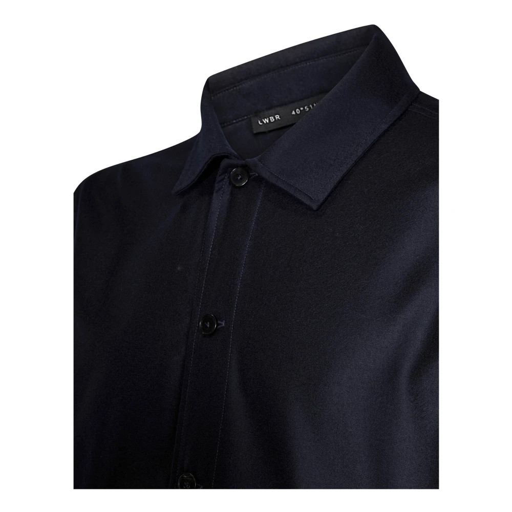 Low Brand Blauw Wol Flanellen Overshirt Klassieke Kraag Blue Heren