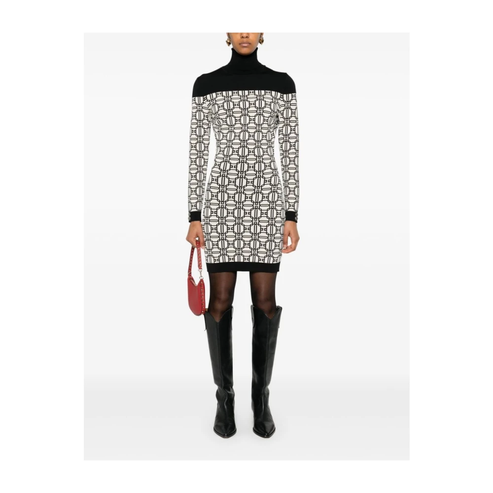 Elisabetta Franchi Jacquard Gebreide Rolnek Jurk Black Dames
