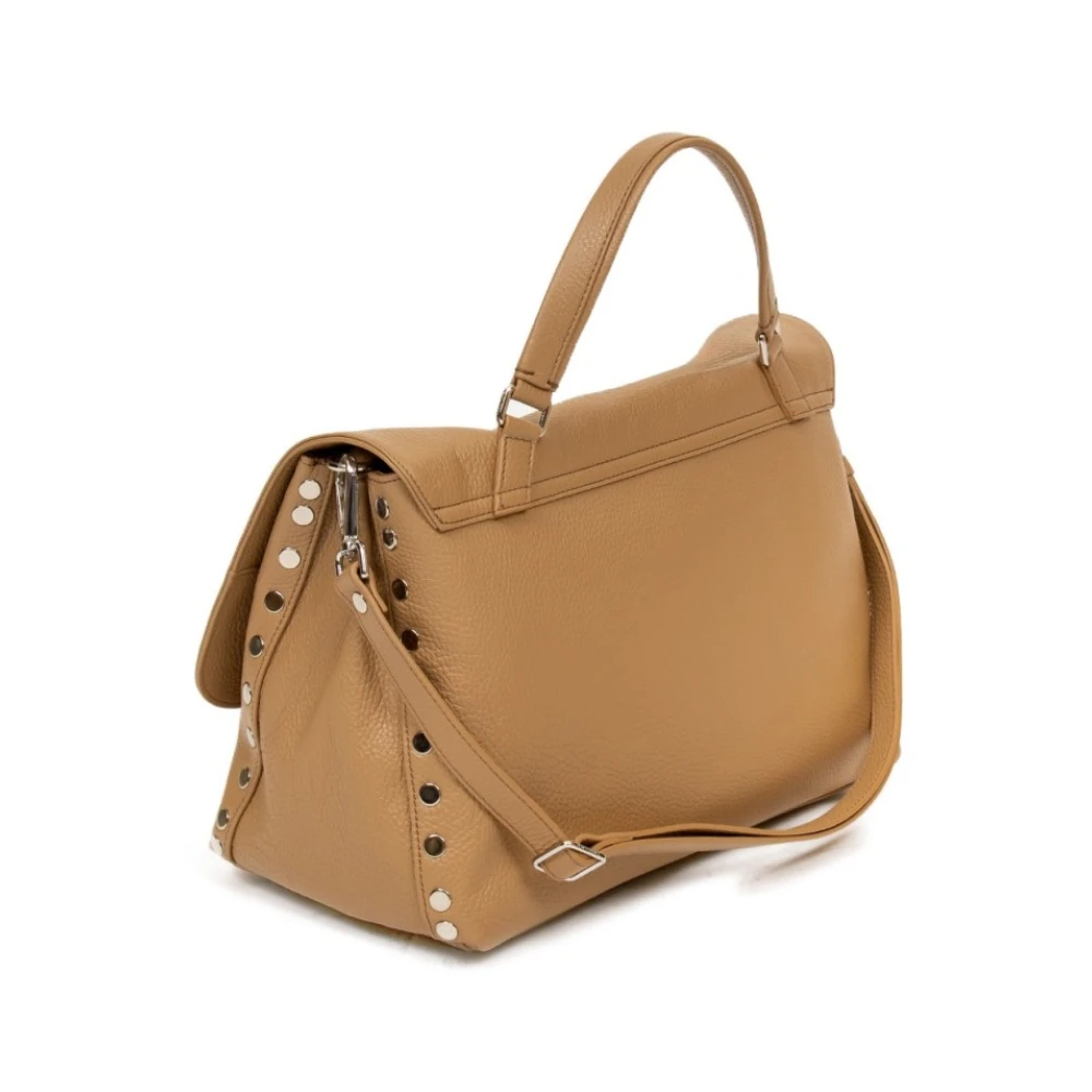 Zanellato Cappuccino Gehamerd Leren Schoudertas Brown Dames