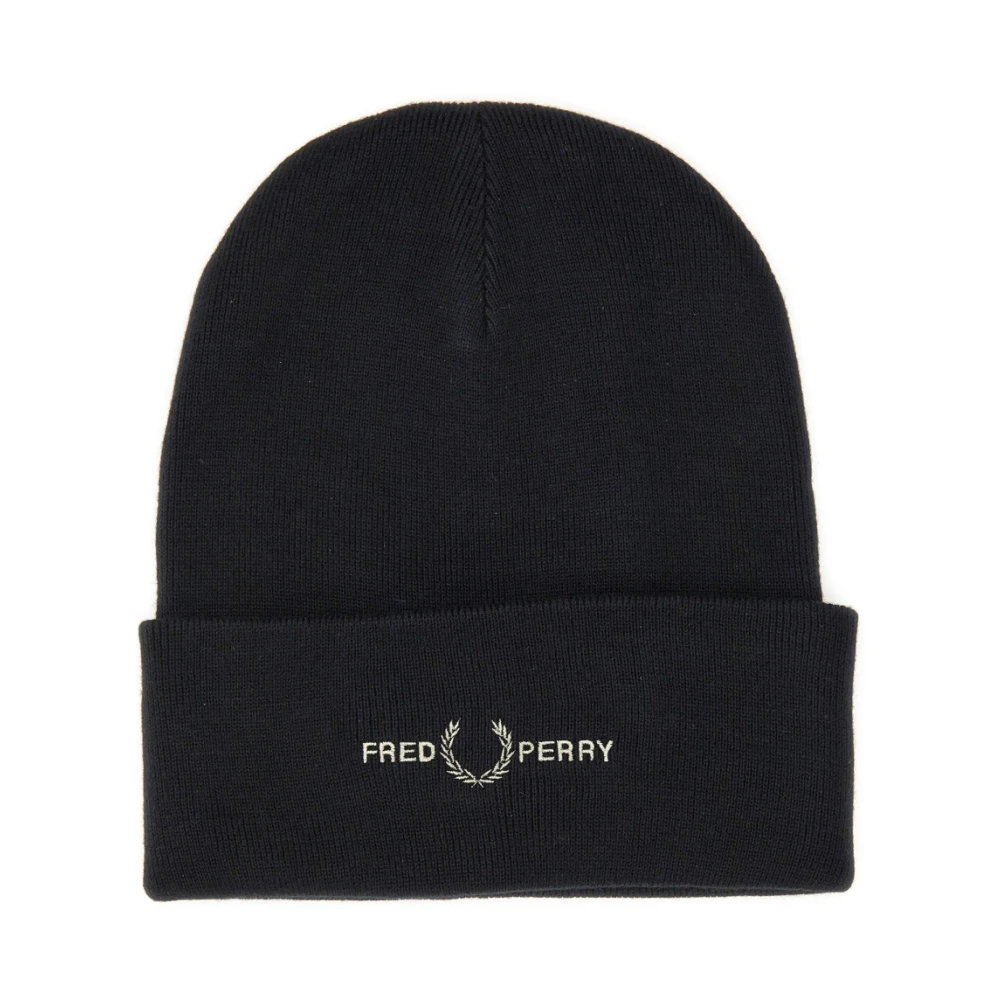 Fred Perry Akryl Bomull Blandning Beanie Hat Black, Herr