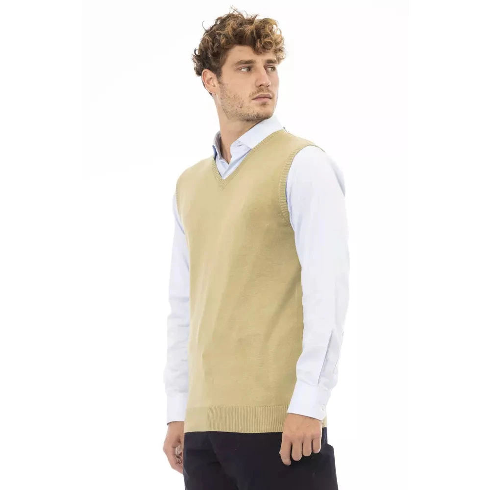 Alpha Studio Beige Viscose V-hals Vest Beige Heren