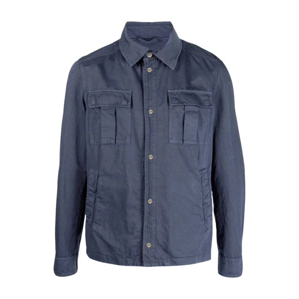 Herno Men's Blue Light Jackets, 2XL, Chest-Pockets Shirt