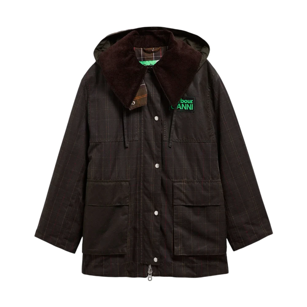 Barbour Donna Verde Tartan Waxed Duffle Jacket