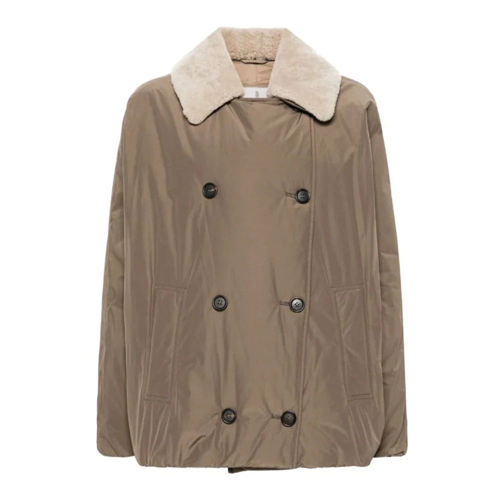BRUNELLO CUCINELLI Bruin Beige Shearling Jas met Monile Detail Beige Dames