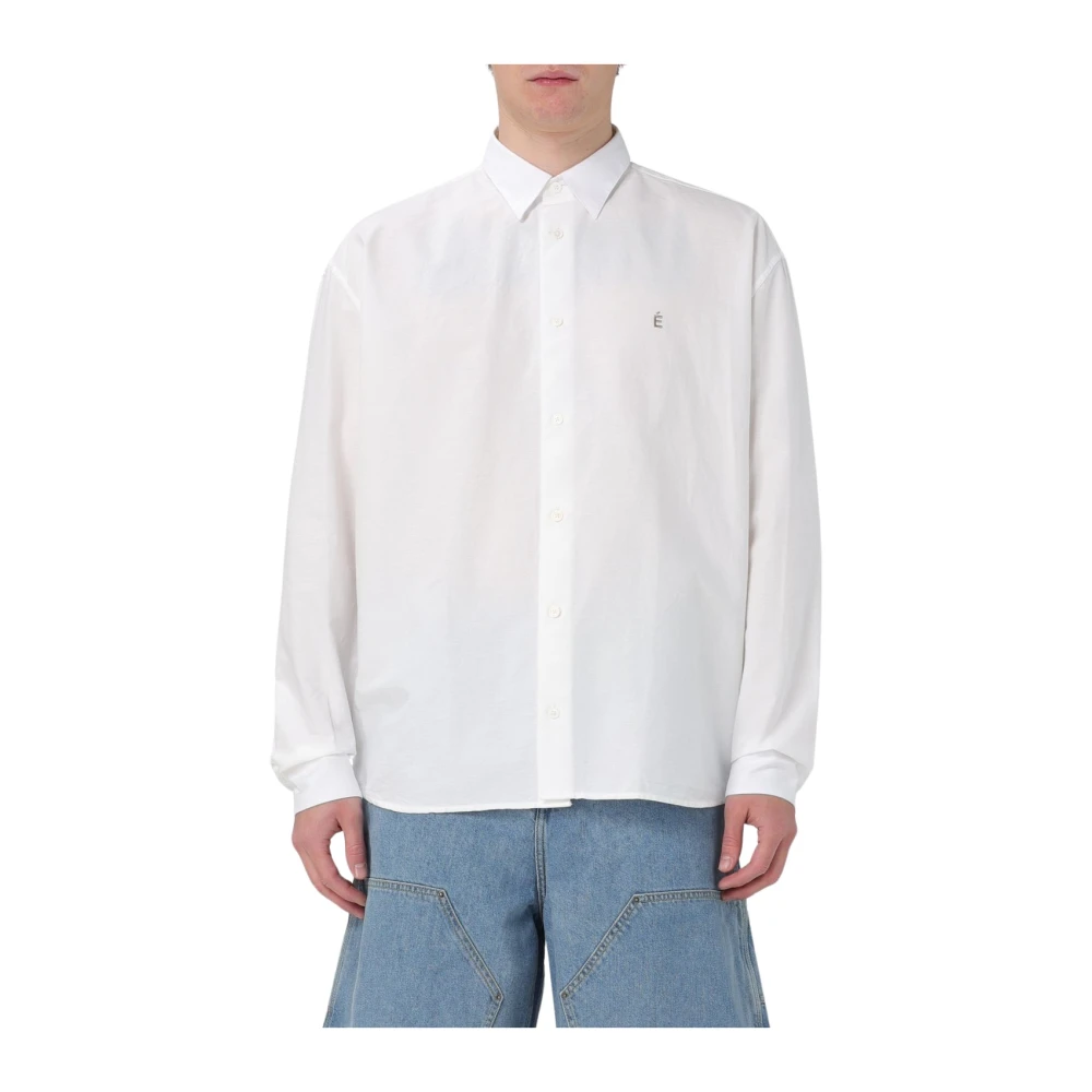 Études Katoen Logo Contrast Voorzijde Oversized Shirt White Heren