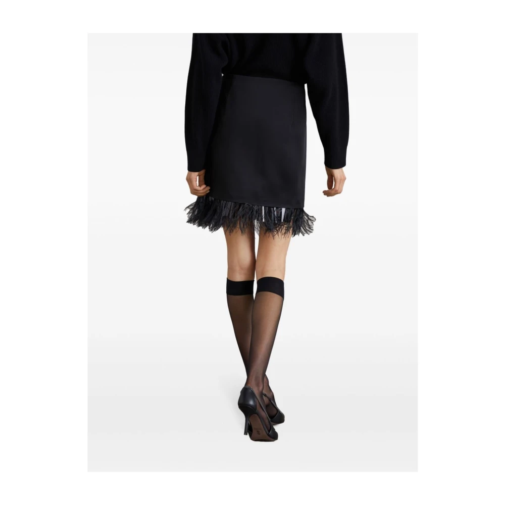 BRUNELLO CUCINELLI Zwarte A-Lijn Rok met Veer Trim Black Dames