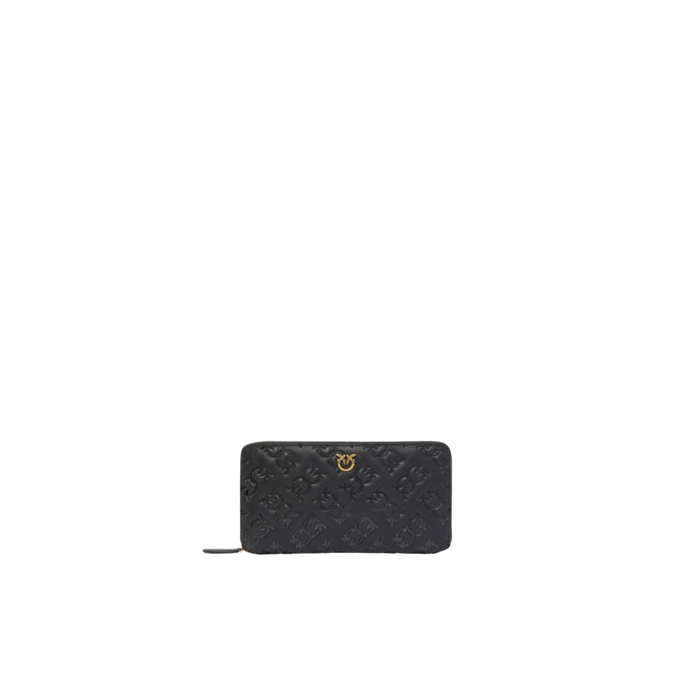 Pinko Monogram Love Birds Leren Portemonnee Black Dames