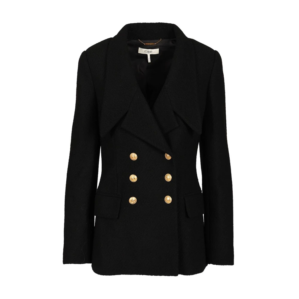 Chloé Black Double-Breasted Tailored Jacket In Wool Bouclé - Female - Blazers - Xs - Jackets