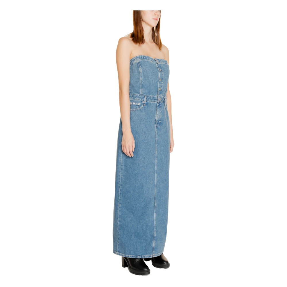 Calvin Klein Jeans Maxi Jurk Herfst Winter Collectie Blue Dames