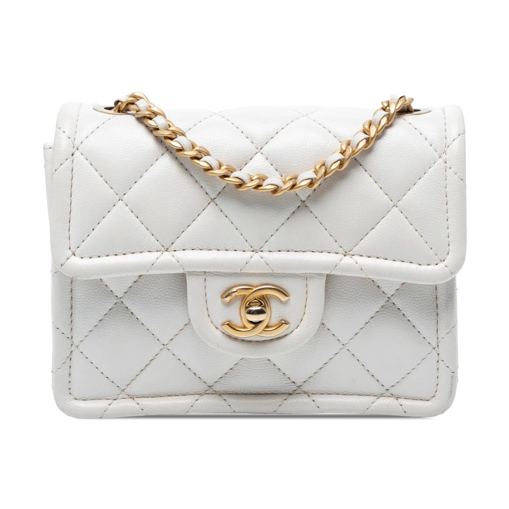 Chanel Vintage Women's White Vintage Cross Body Bags, One Size, Pre-Owned Quilted Flap Bag