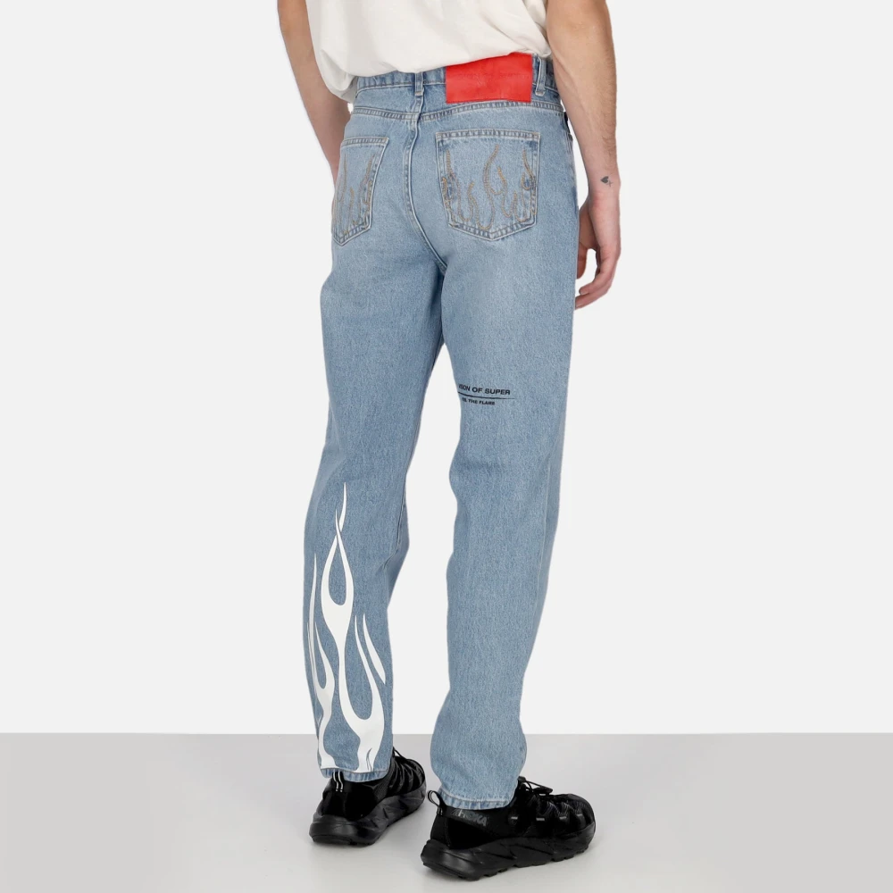 Vision OF Super Vlammen Logo Gedrukte Denim Jeans Blue Heren