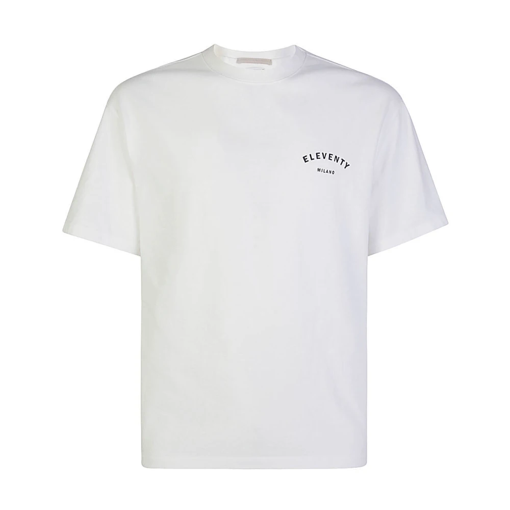 Eleventy Katoenen Ronde Hals Logo T-Shirt White Heren