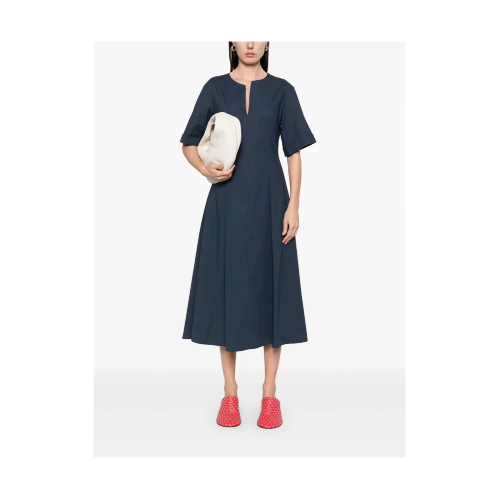 Antonelli Firenze Navy Blue Geplooide Jurk Korte Mouwen Blue Dames