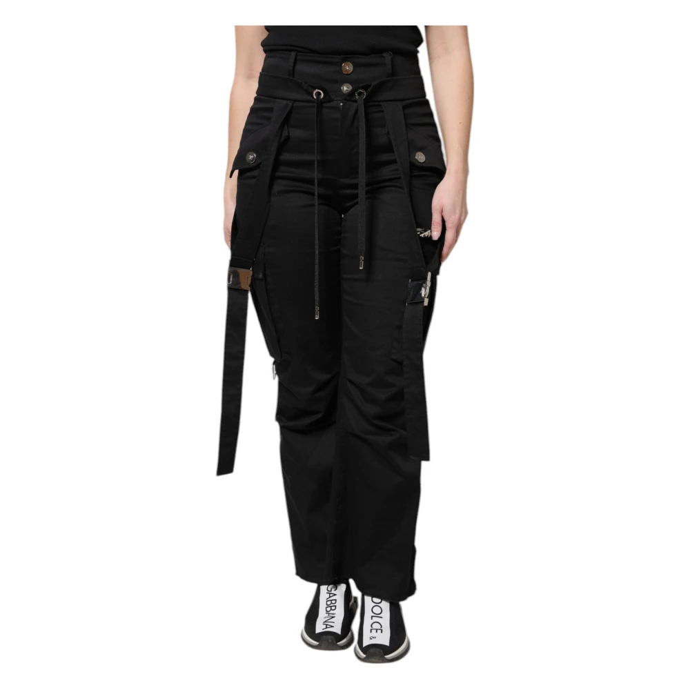 Dolce & Gabbana Black High Waist Cargo Trousers - Female - Straight Trousers - S - Trousers
