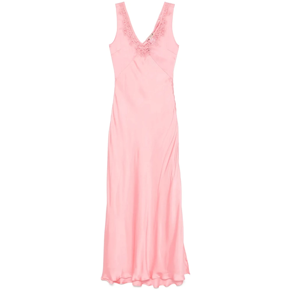 Twinset Flamingo Pink Kant V-Hals Jurk Pink Dames