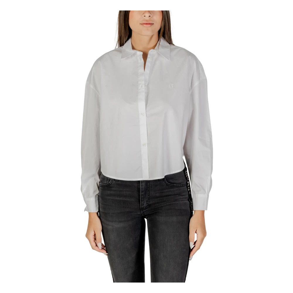 Armani Exchange Women's White Shirts, M, Elegant Long-Sleeve Shirt