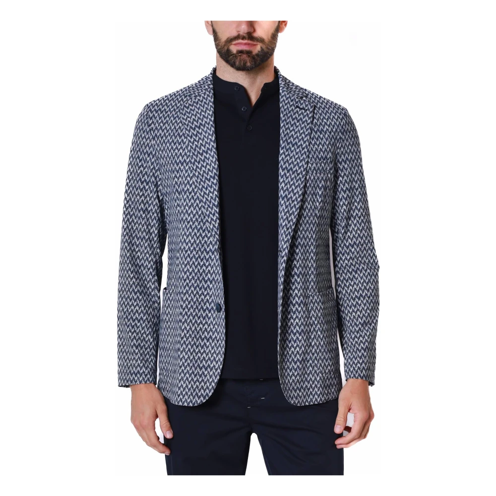 Distretto12 Gedessineerde Technische Stof Blazer Jas Blue Heren