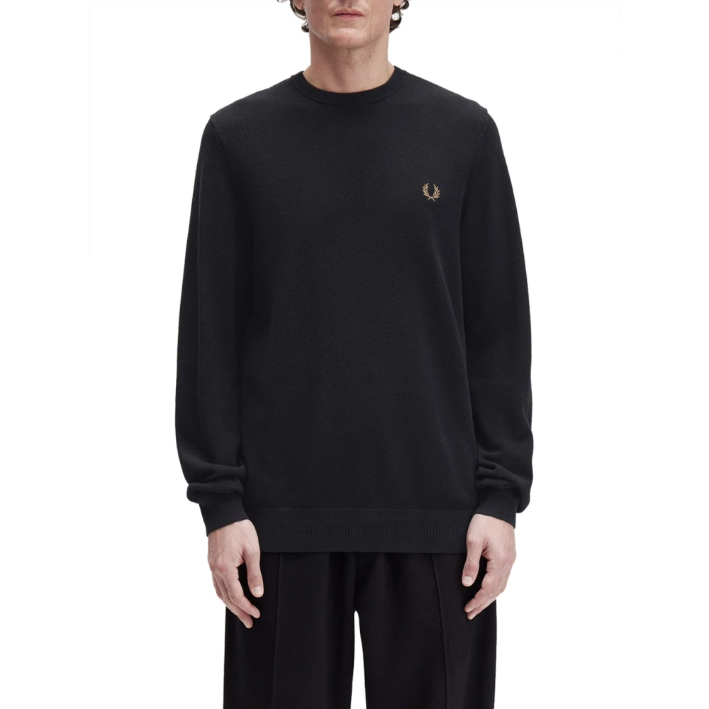 Fred Perry Mannelijk Zwart E Sportieve Katoenen Sweater Met Ronde Hals