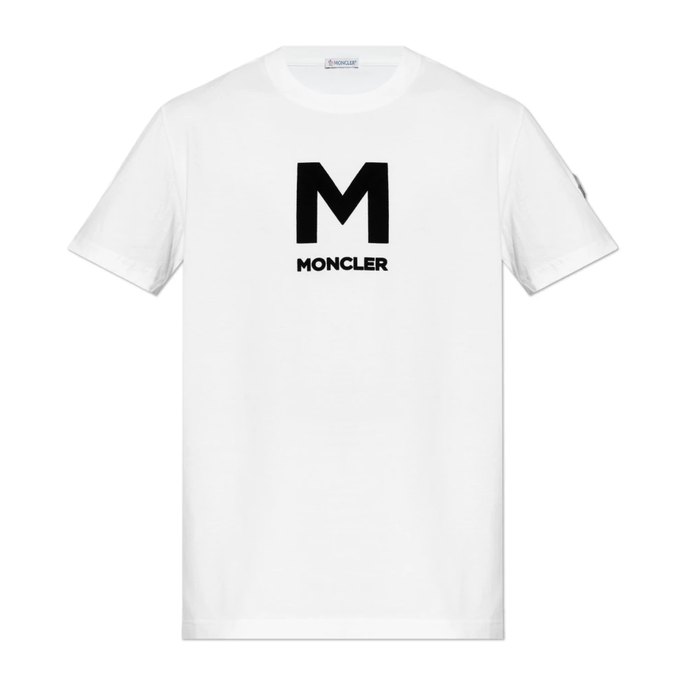 Moncler T-shirt met fluwelen logo White Heren