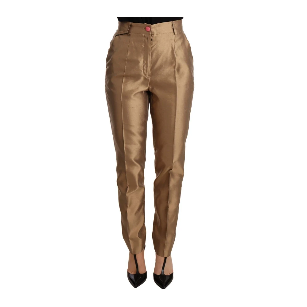 Dolce & Gabbana Women's Yellow Slim-Fit Trousers, 3XS, Elegant Tapered Silk Trousers In Gold