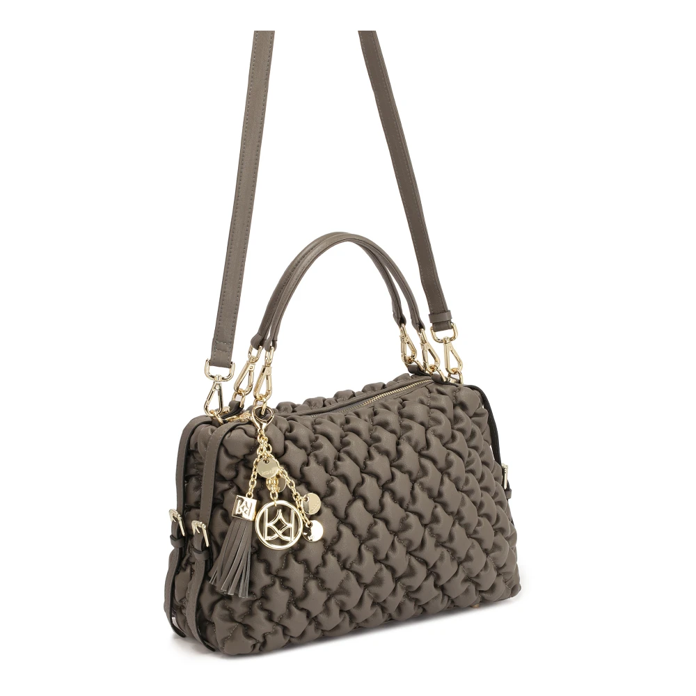 Kazar Leren handtas met handvatten versierd met modieuze stiksels Gray Dames