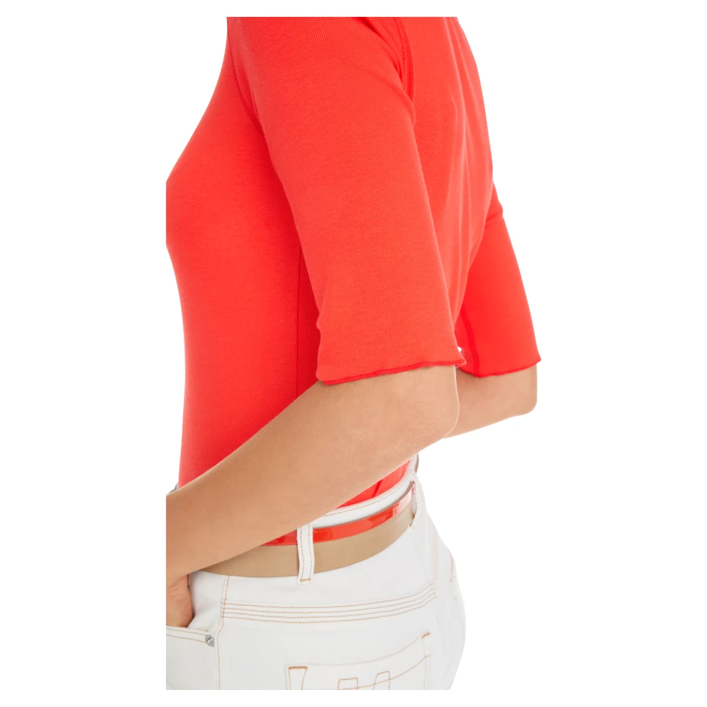 Marc Cain Stretch katoenen geribbeld longsleeve shirt Red Dames