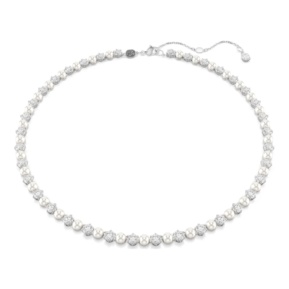 Swarovski Gray Necklaces, Female, One Size, Necklace Unisex Matrix Tennis Necklace Crystal Pearl Round Cut White Rhodium-Plated 5689623
