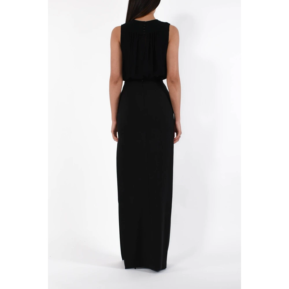 Elisabetta Franchi Lange Crêpe Jurk met Georgette Veters Black Dames