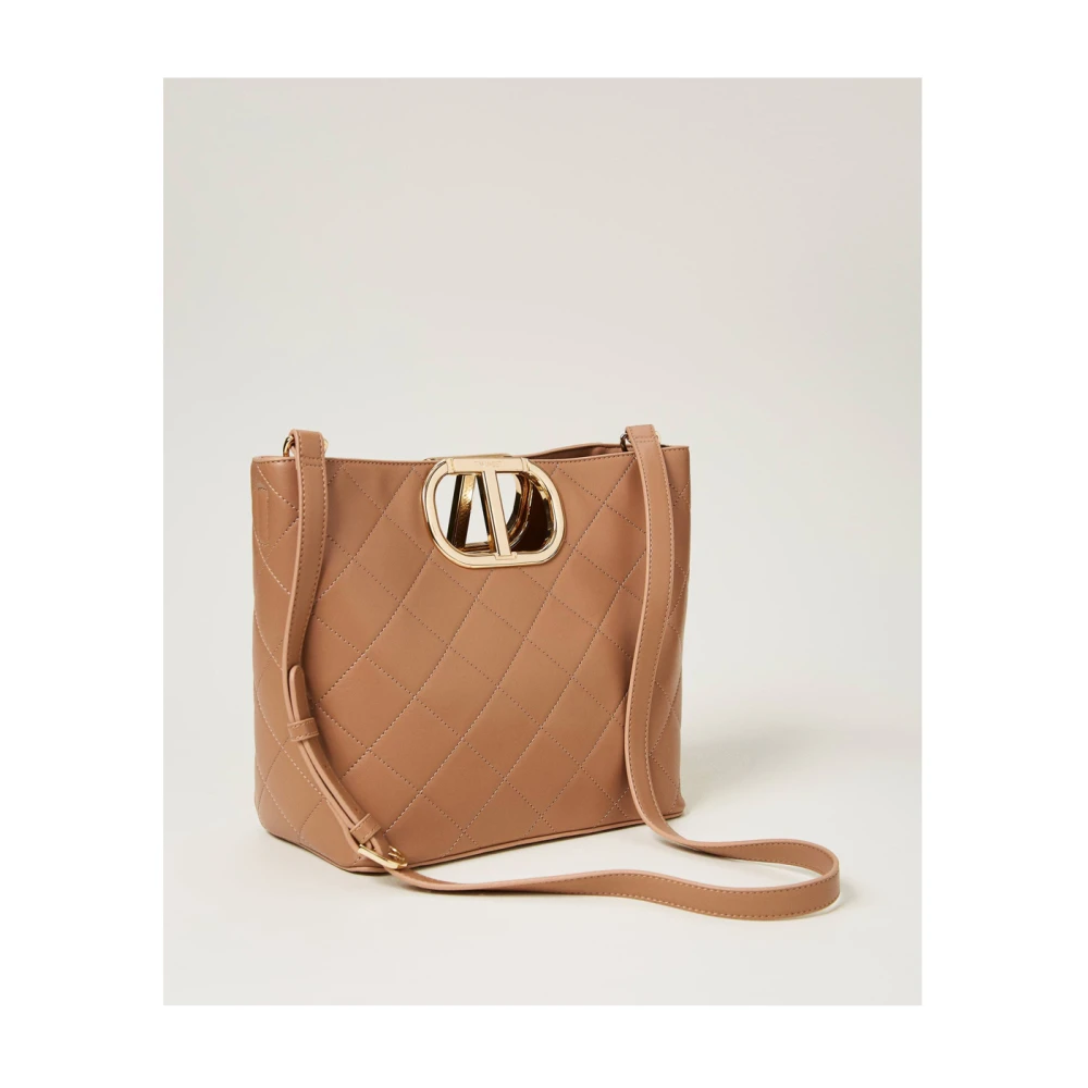 Twinset Gewatteerde Tote Tas met Ovaal T Handvat Brown Dames