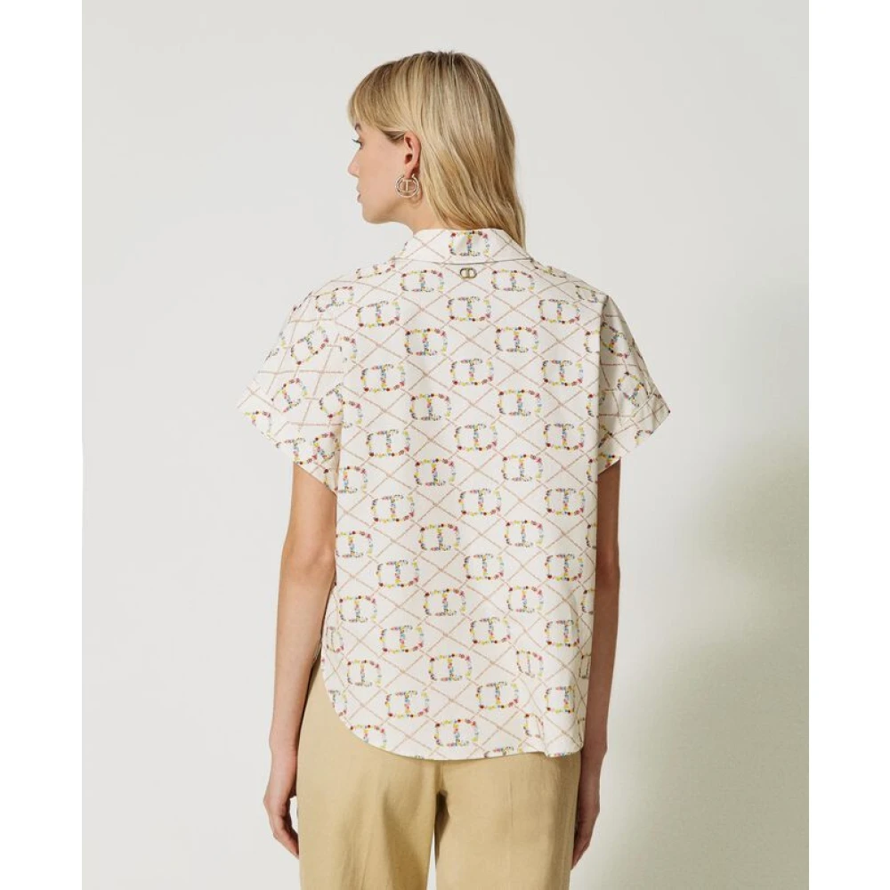 Twinset Korte mouwen shirt met Oval T Print White Dames