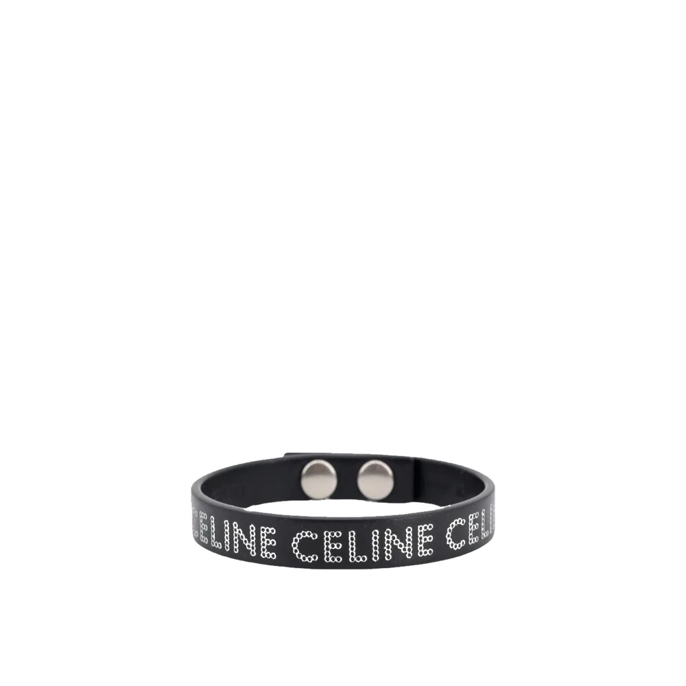 Celine Läder Logotyp Armband Silver-ton Herr Black, Herr