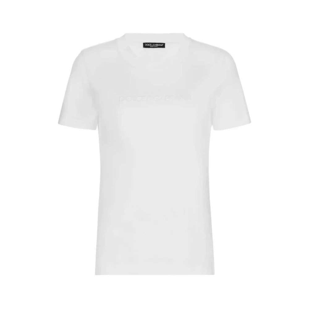 Dolce & Gabbana Geborduurd Logo Katoenen T-shirt White Dames