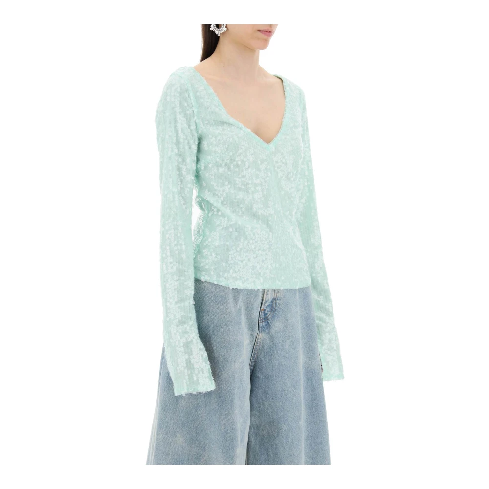 Rotate Birger Christensen Transparante Paillet Crop Top Green Dames