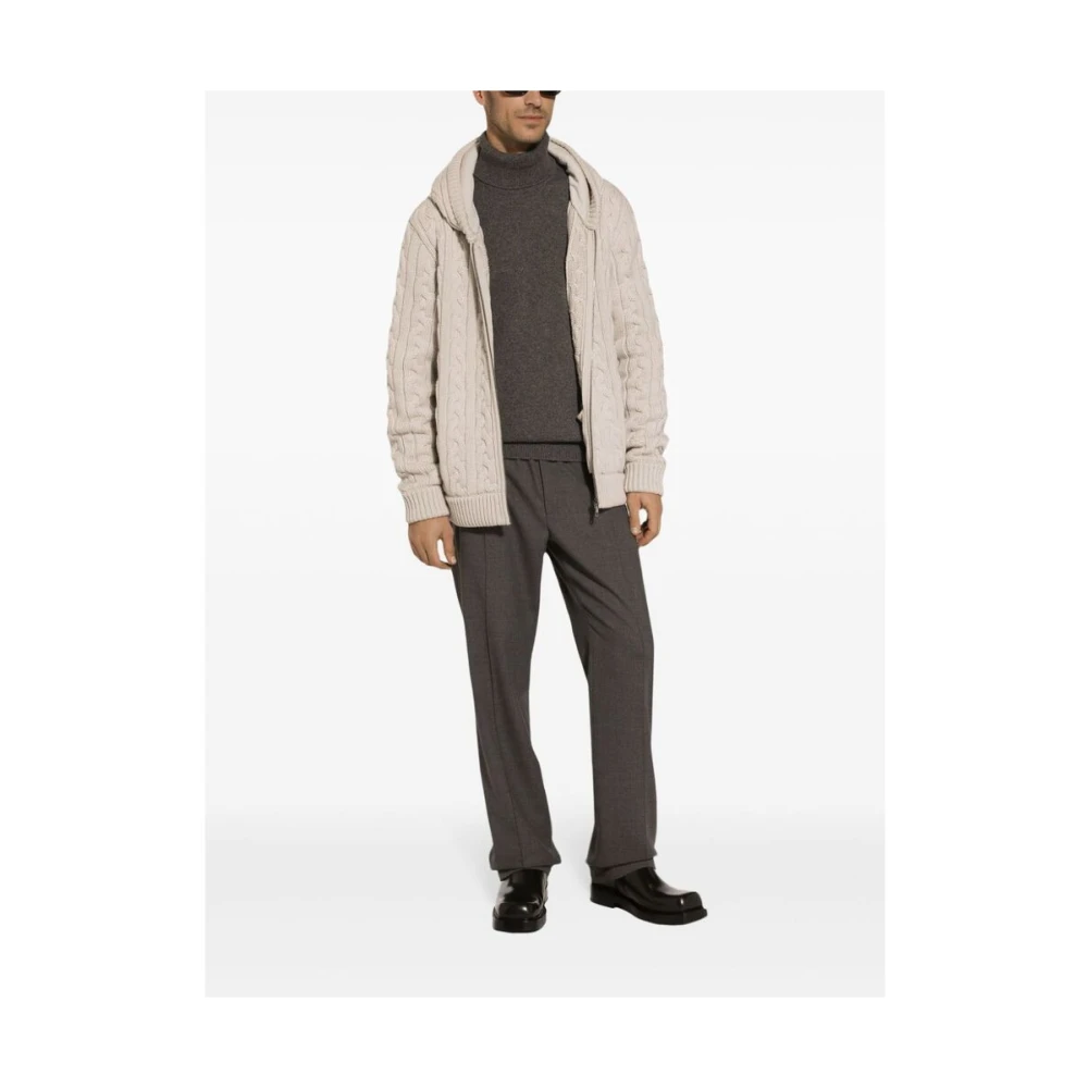 Dolce & Gabbana Beige Kabel Gebreide Hoodie Beige Heren