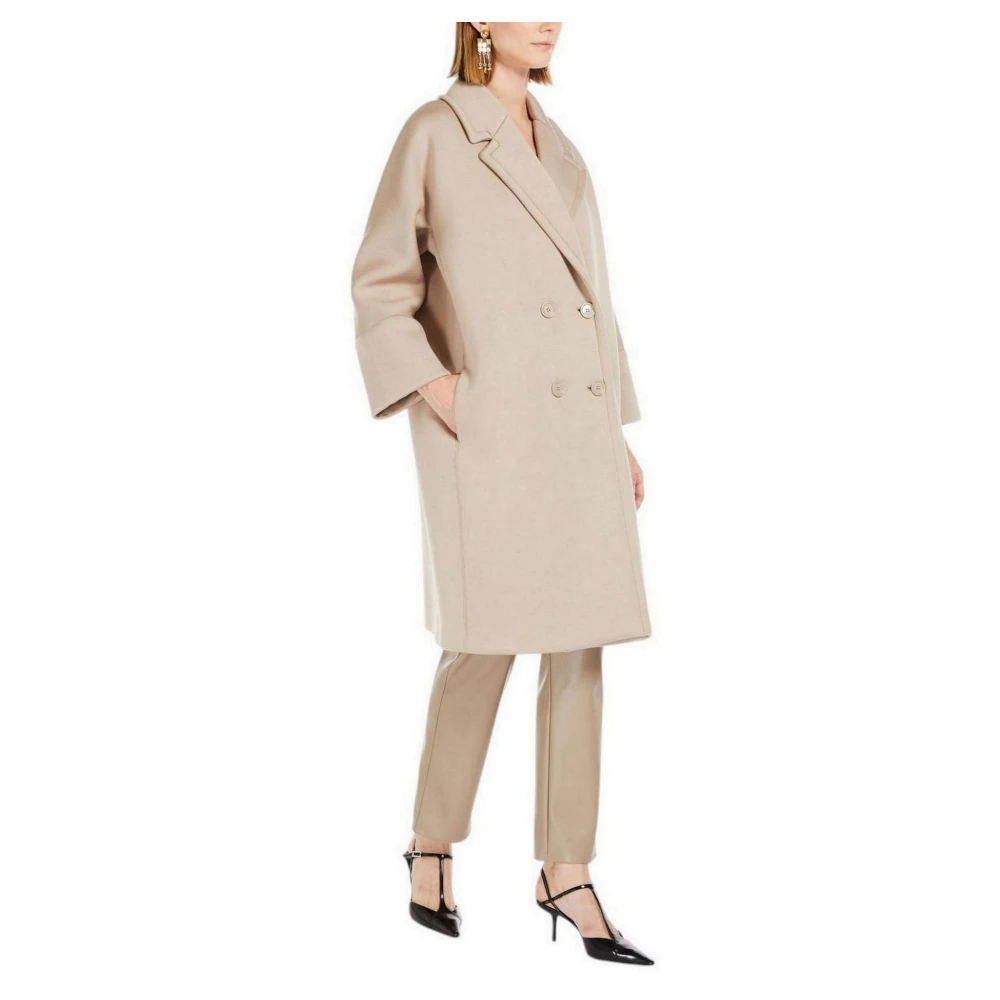 Max Mara Studio Bruine Double-Breasted Midi Jas Brown Dames