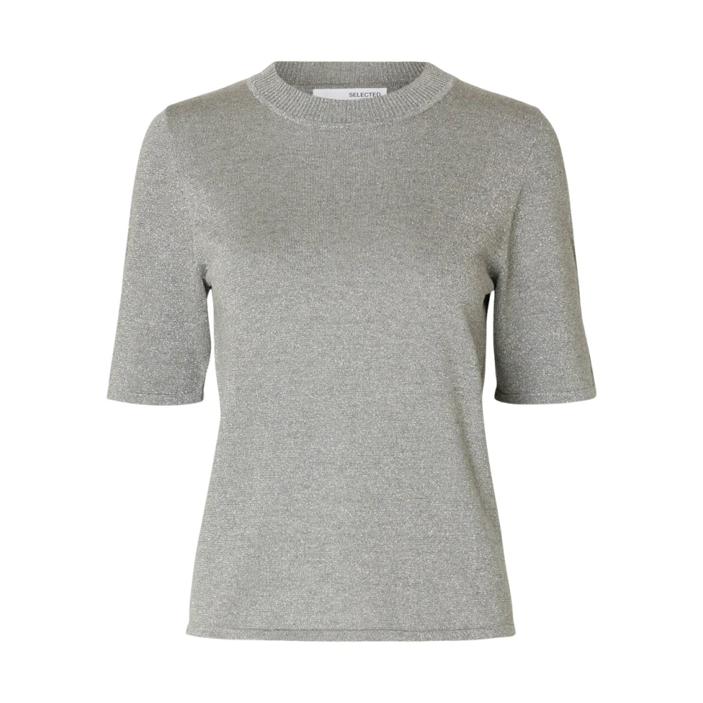 Selected Femme Lurex Gebreide O-Neck T-shirt Gray Dames