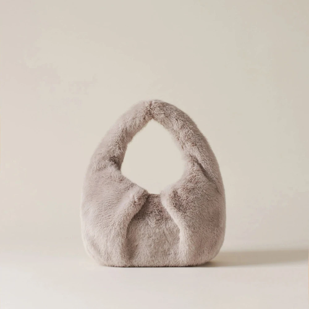Borbonese Beige Hobo Tas met Bont-Effect Stof Beige Dames