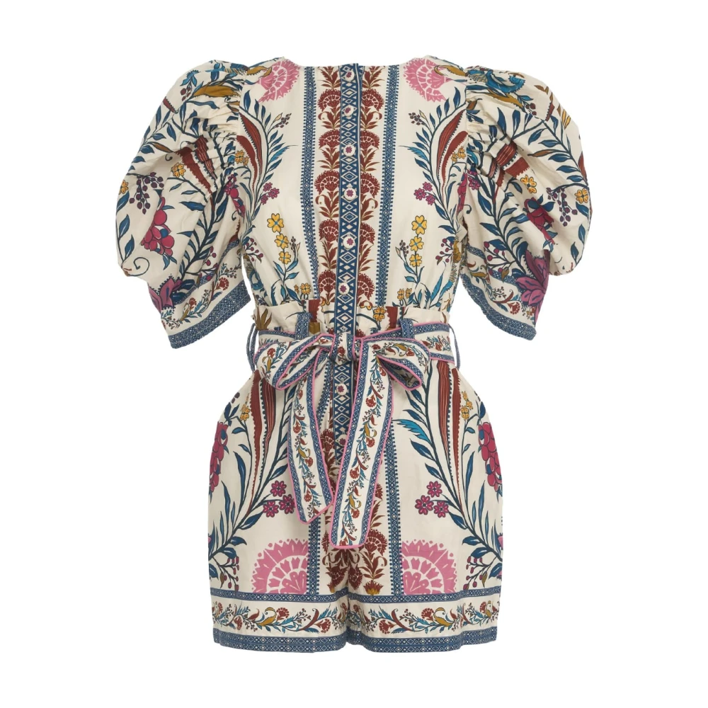 Farm Rio Beige Bloemen Jumpsuit met Pofmouwen Multicolor Dames