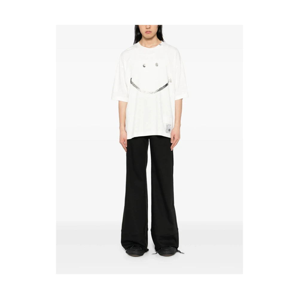 Mihara Yasuhiro Witte Katoenen Vervaagd Effect T-shirt White Heren