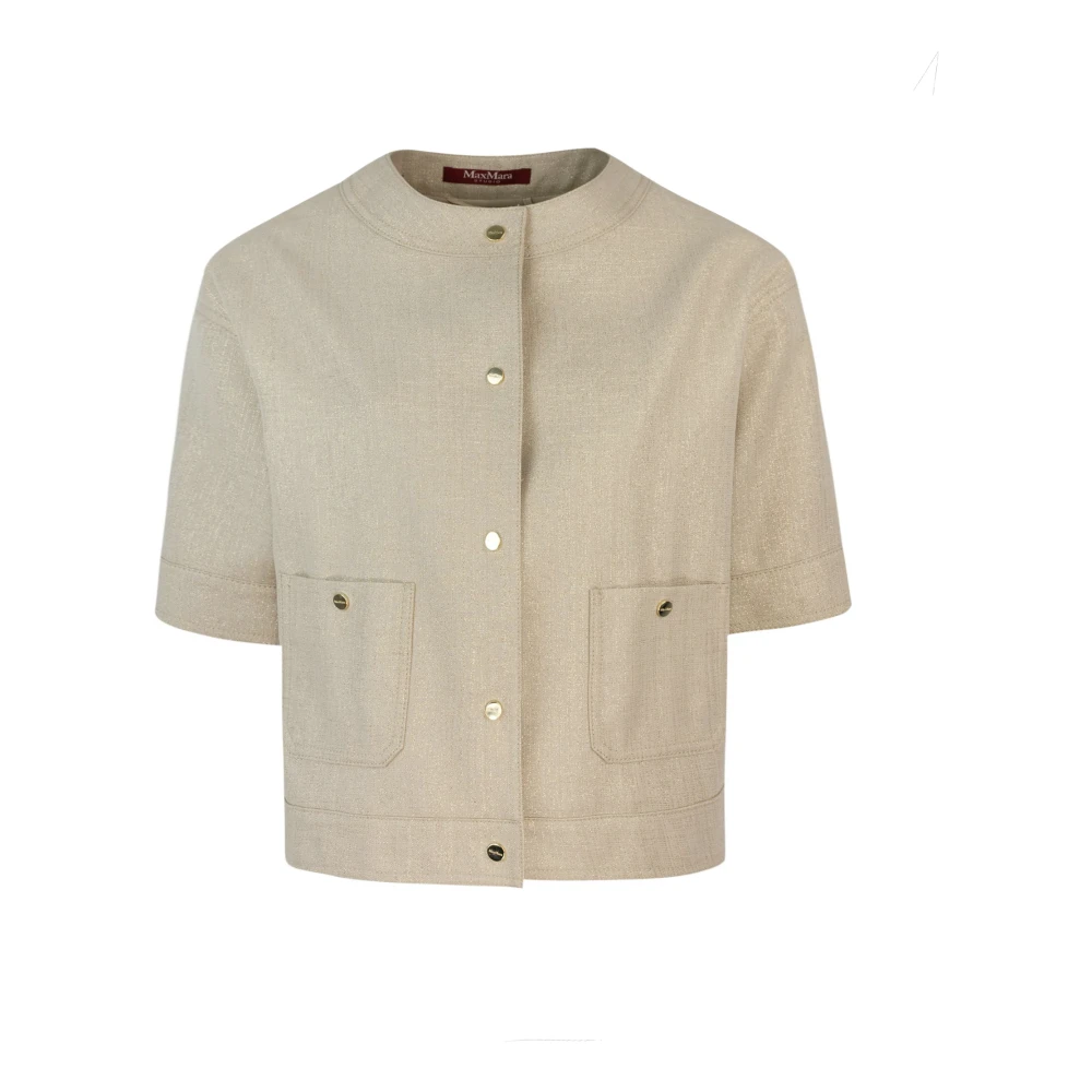 Max Mara Studio Beige Light Jackets, Female, S, Boxy Fit Linen Blend Jacket