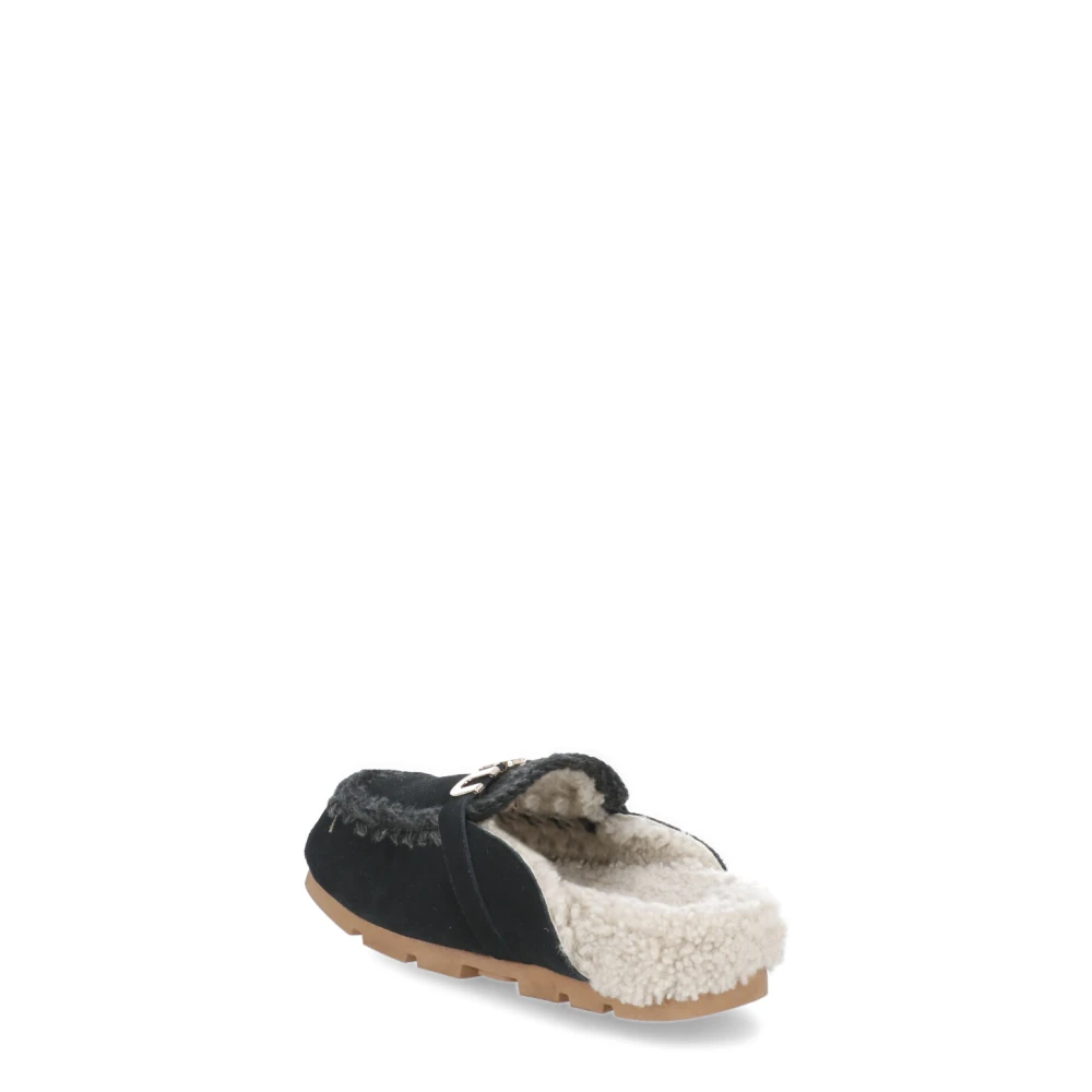 Mou Zwarte Suède Slippers met Touwdetails Black Dames