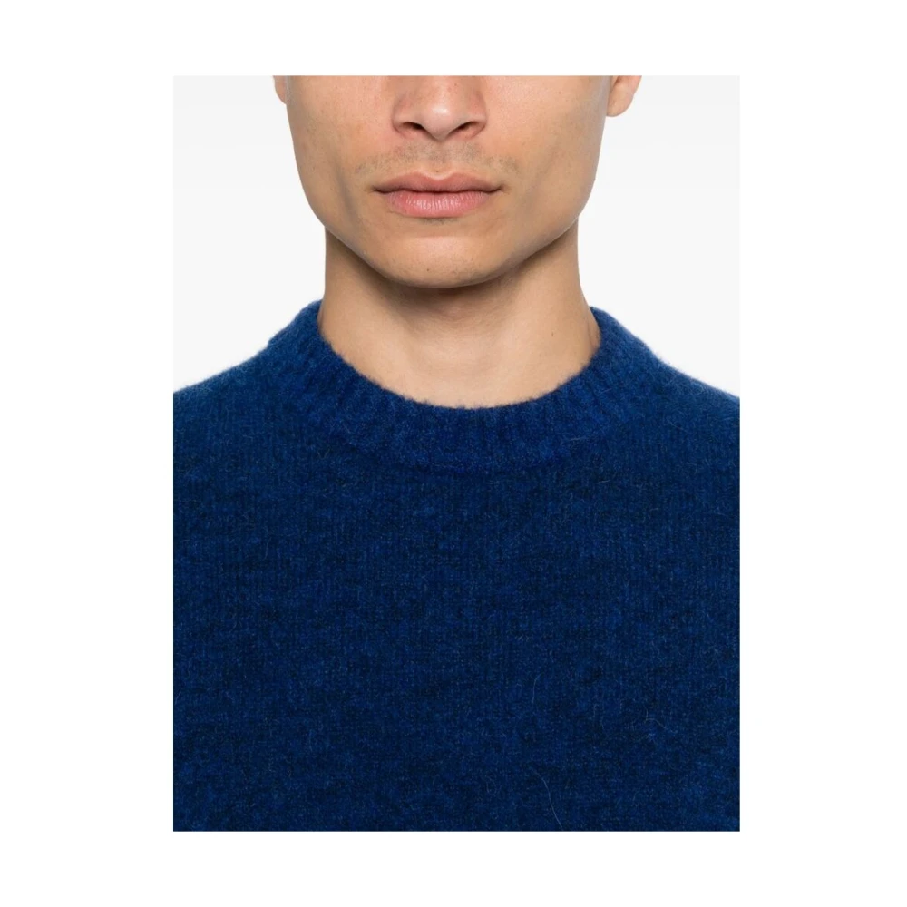Laneus Blauwe Alpaca Gebreide Trui Blue Heren
