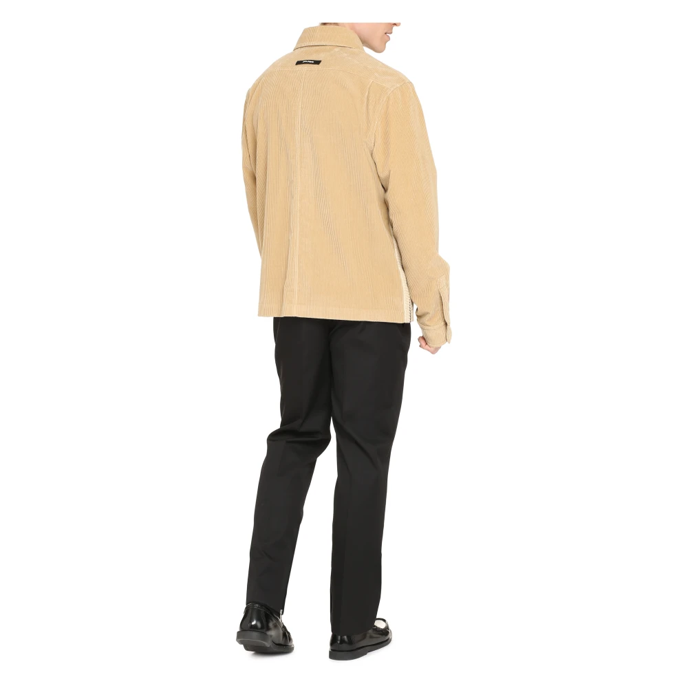 Palm Angels Katoenen overshirt met contrasterende streep Beige Heren