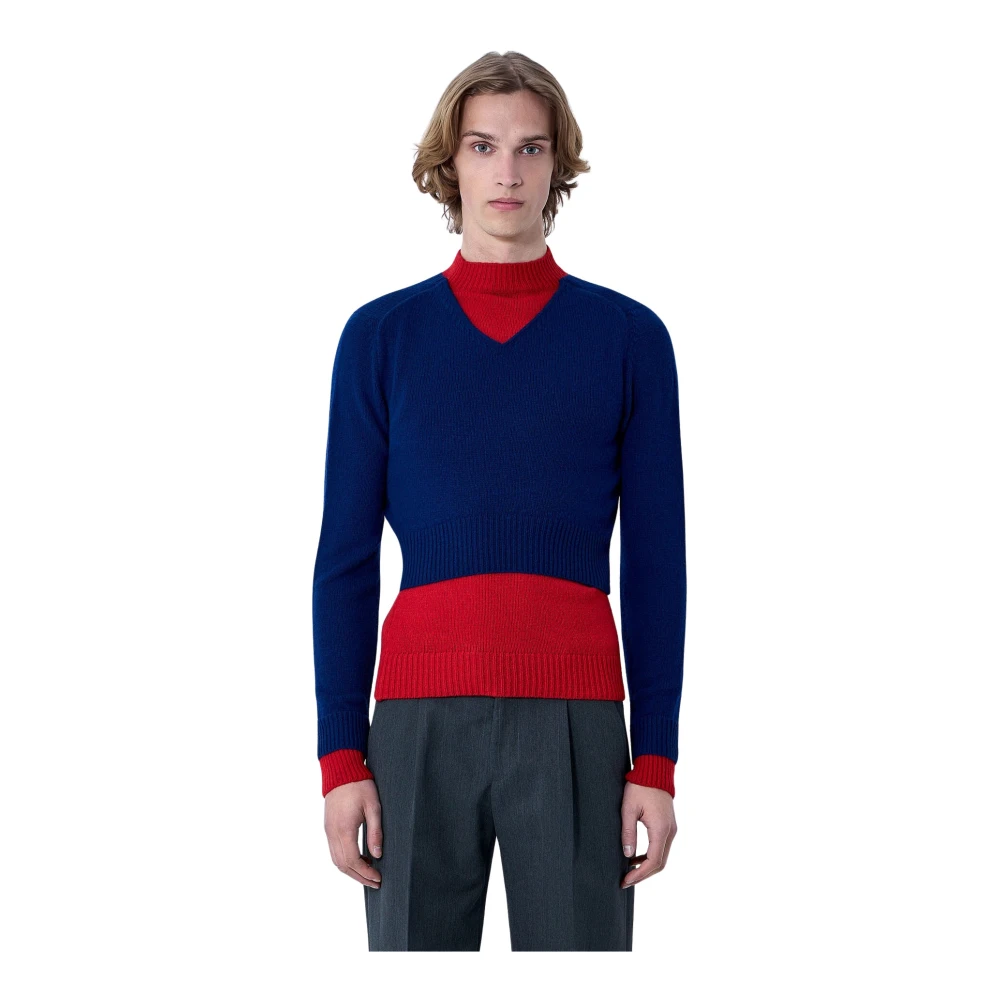 Jil Sander Men's Blue Layered Knit Sweater