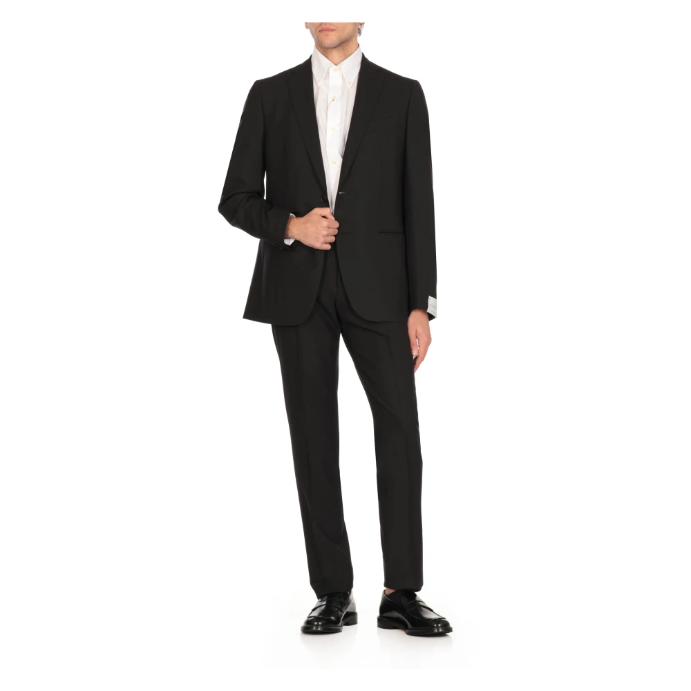 Caruso Zwart Wollen Pak Jas met Broek Black Heren