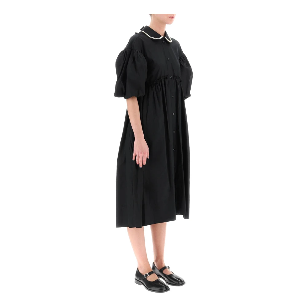 Simone Rocha Poplin jurk met pofmouwen en kraalversieringen Black Dames